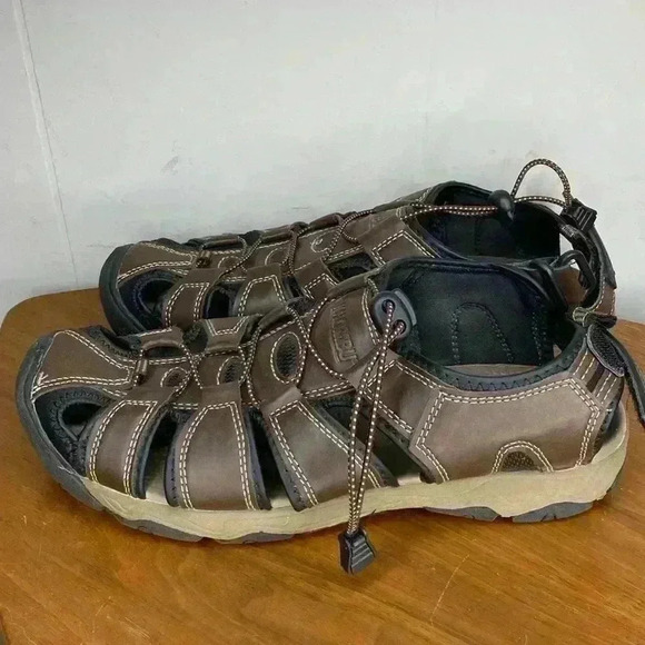 KHOMBU COMFORT Size 10 Brown Tan Black Fisherman Sandal Shoe - Picture 3 of 8